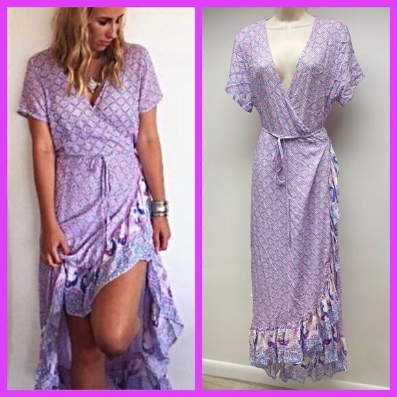 HOUSE OF SKYE BOHO ALOHA GYPSY RUFFLE WRAP DRESS - Picture 1 of 10